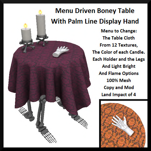 Menu Driven Boney Table With Palm Line Display Hand Ad